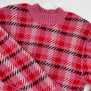 ASOS Pink Plaid Mock Neck Sweater Cozy‎ Knit Pullover Women's Size 12